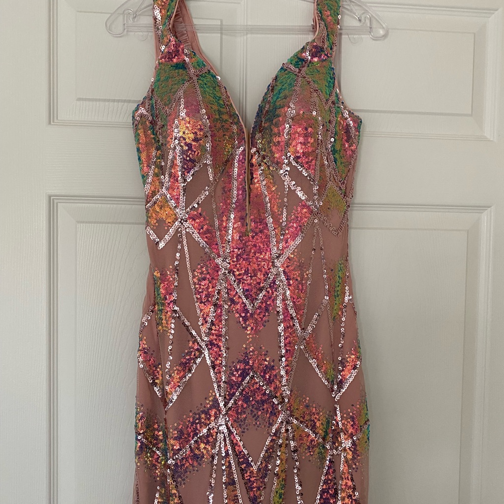 Jovani Nude/Pink Sequin Cocktail Dress